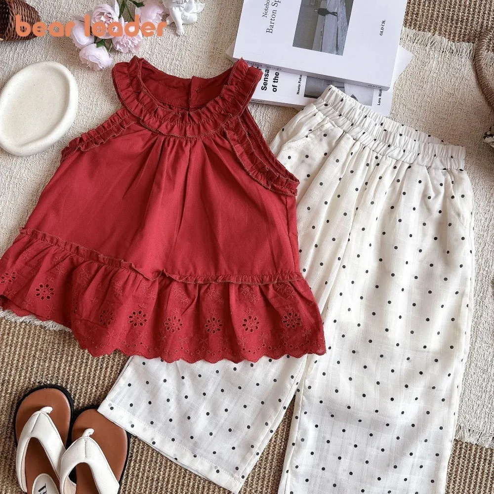 Bear Leader Round Neck Sleeveless Hanging Neck Red Top+polka Dot Wide Leg Pants Set New Summer Korean Version Girls Clothes
Bear Leader Round Neck Sleeveless Hanging Neck Red Top+polka Dot Wide Leg Pants Set New Summer Korean Version Girls Clothes