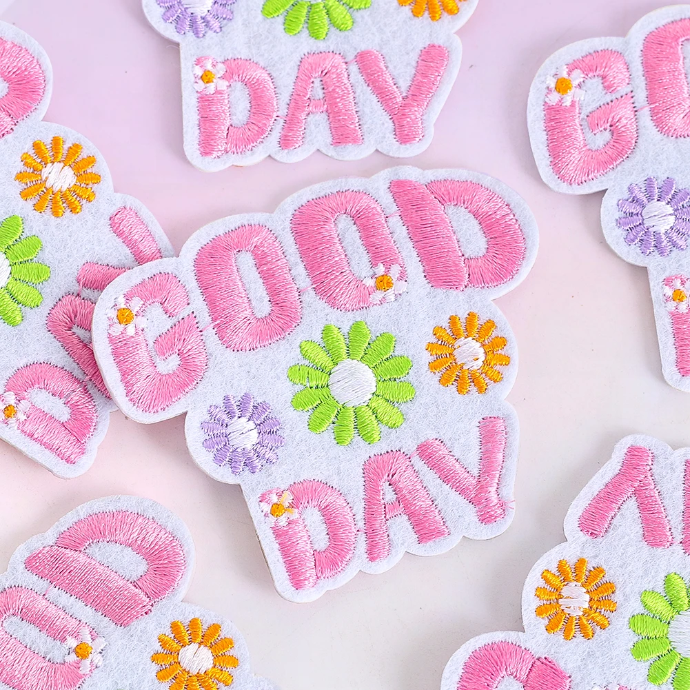 Good Day Patches Cute Funky Pink Cartoon Gaiety Letters Emblem Embroidered Cloth Stickers Cartoon Flowers DIY Clothing Patches
Good Day Patches Cute Funky Pink Cartoon Gaiety Letters Emblem Embroidered Cloth Stickers Cartoon Flowers DIY Clothing Patches