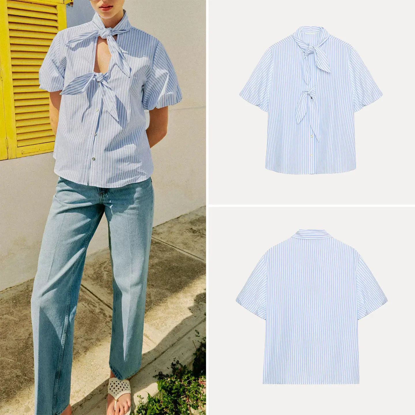 Women's Puffy Short Sleeve V-Neck Striped Knot Top Summer Fashion 2026 New Arrival European Style Shirt
Women's Puffy Short Sleeve V-Neck Striped Knot Top Summer Fashion 2026 New Arrival European Style Shirt