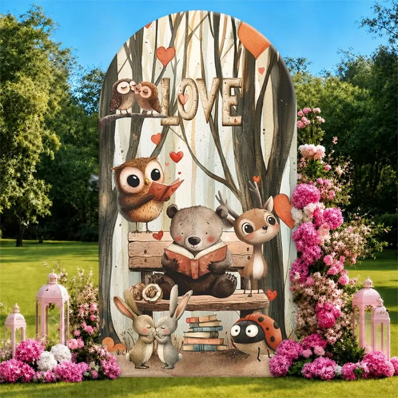 Single Side Arch Backdrop Cover Woodland Love Theme Backdrop for Parties Featuring Owls Bear Deer Rabbits and Books Surrounded
Single Side Arch Backdrop Cover Woodland Love Theme Backdrop for Parties Featuring Owls Bear Deer Rabbits and Books Surrounded