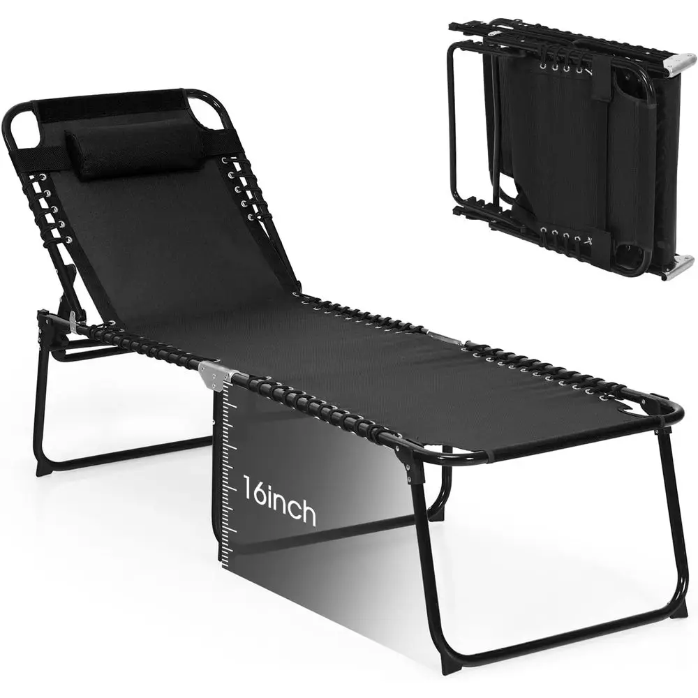 Adjustable Outdoor Beach Lounge Chair with 4-Level Backrest, 2-Level Footrest, and Removable Pillow (Black)
Adjustable Outdoor Beach Lounge Chair with 4-Level Backrest, 2-Level Footrest, and Removable Pillow (Black)
