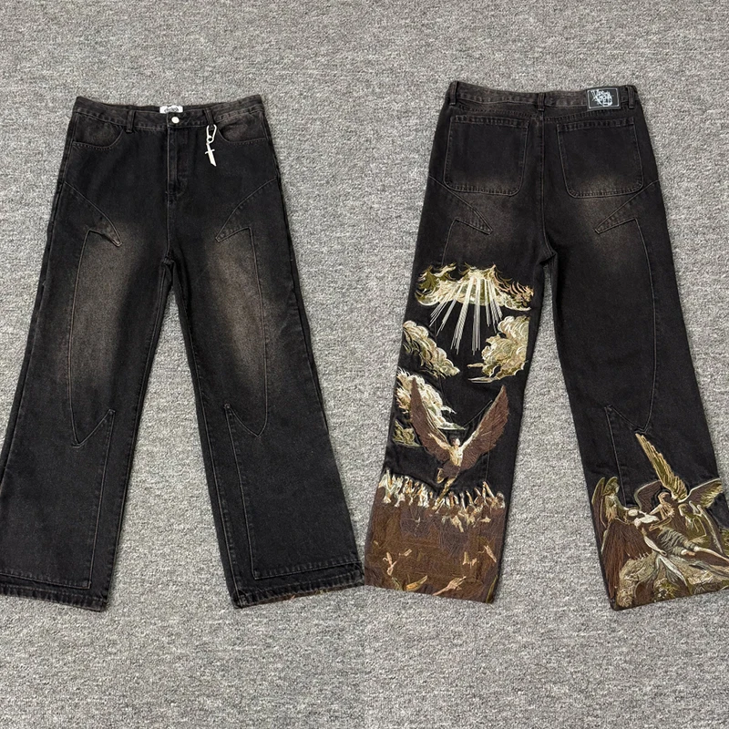 European American Fashion Vescartes Jeans Angel Embroidery Men's Women's Matching Style Y2K Straight-leg Pants Street Hip Hop
European American Fashion Vescartes Jeans Angel Embroidery Men's Women's Matching Style Y2K Straight-leg Pants Street Hip Hop