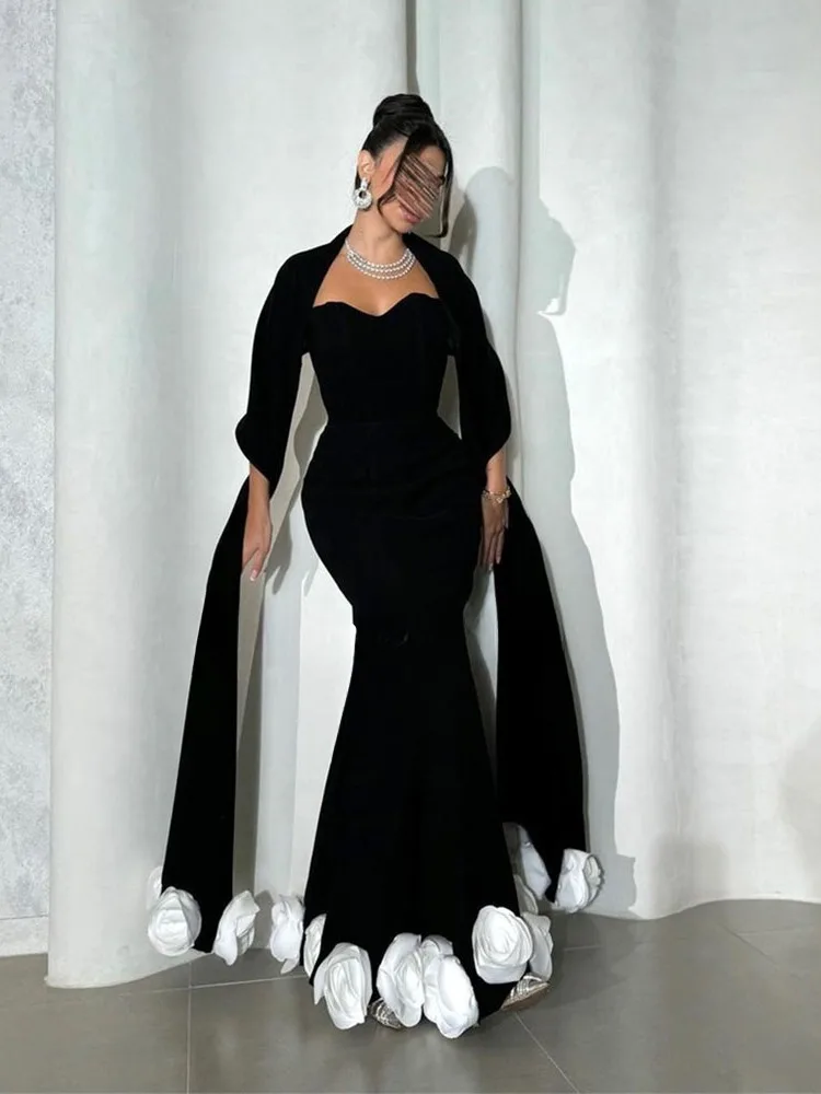 Black Mermaid Evening Dresses Flowers Sweetheart White Rose Floor Length Formal Party Prom Cocktail Dress For Special Occasions
Black Mermaid Evening Dresses Flowers Sweetheart White Rose Floor Length Formal Party Prom Cocktail Dress For Special Occasions