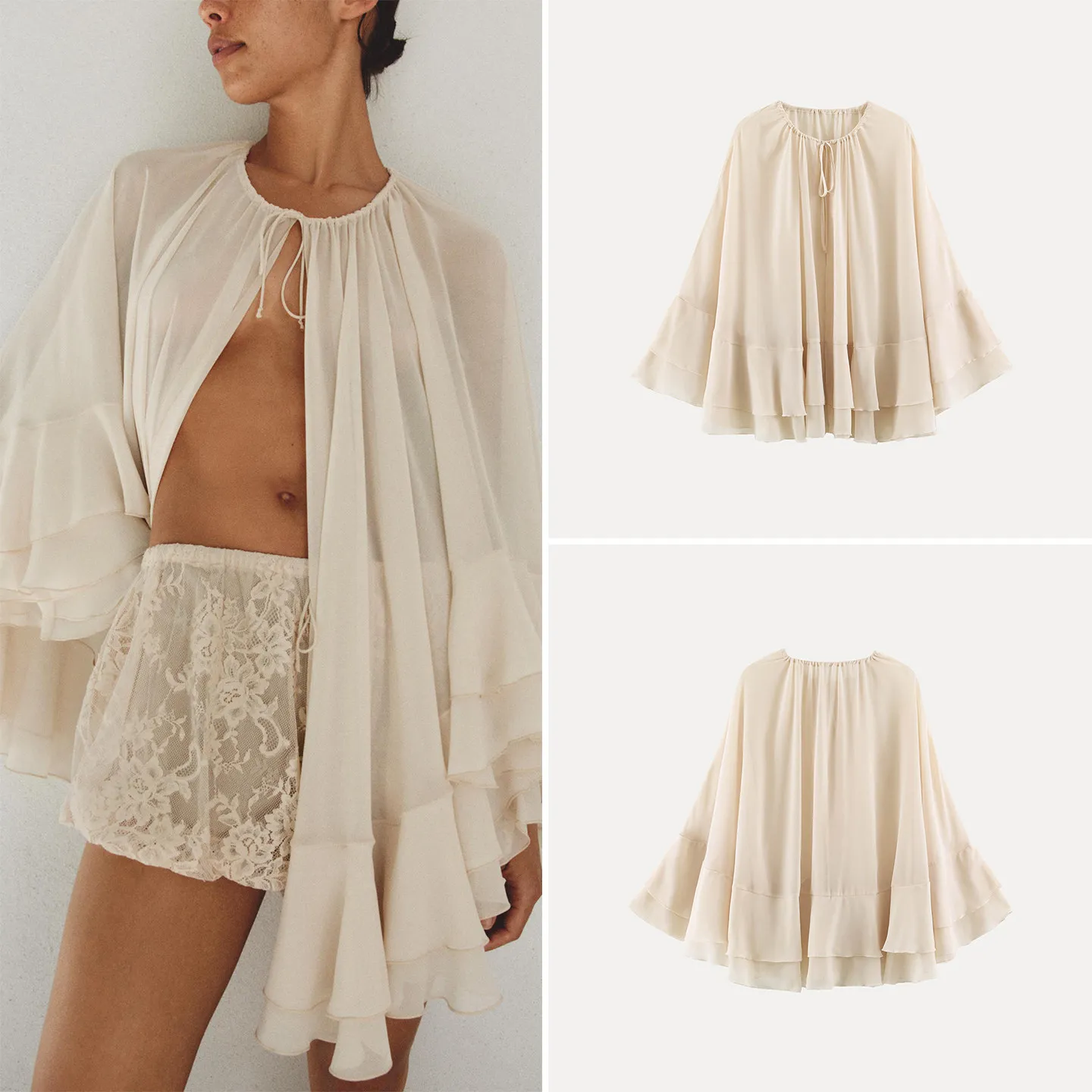 Fashionable Semi-Transparent Lace Trim Shoulder Shawl Women's Shirt Versatile Stylish Summer 2026 ZADATA Brand Long Sleeve
Fashionable Semi-Transparent Lace Trim Shoulder Shawl Women's Shirt Versatile Stylish Summer 2026 ZADATA Brand Long Sleeve