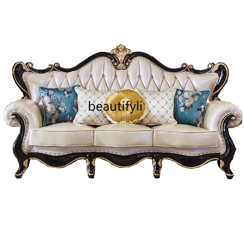 European-Style Sofa Living Room Combination Solid Wood Carved Luxury First Layer Cowhide Leather American Style
European-Style Sofa Living Room Combination Solid Wood Carved Luxury First Layer Cowhide Leather American Style