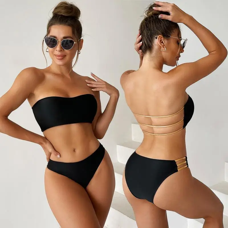 Bathing Suit Women European And American Swimwear Sexy Tight Solid Color Backless Tube Top Women's Split Bikini Swimsuit
Bathing Suit Women European And American Swimwear Sexy Tight Solid Color Backless Tube Top Women's Split Bikini Swimsuit