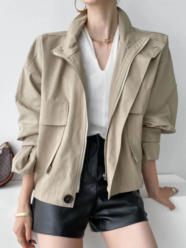 Sli Retro Stand Collar Zipper Loose Design Long Sve Workwear Jaet ort Outerwear Ele Autumn Faion Ladies' Clo...
Sli Retro Stand Collar Zipper Loose Design Long Sve Workwear Jaet ort Outerwear Ele Autumn Faion Ladies' Clo...