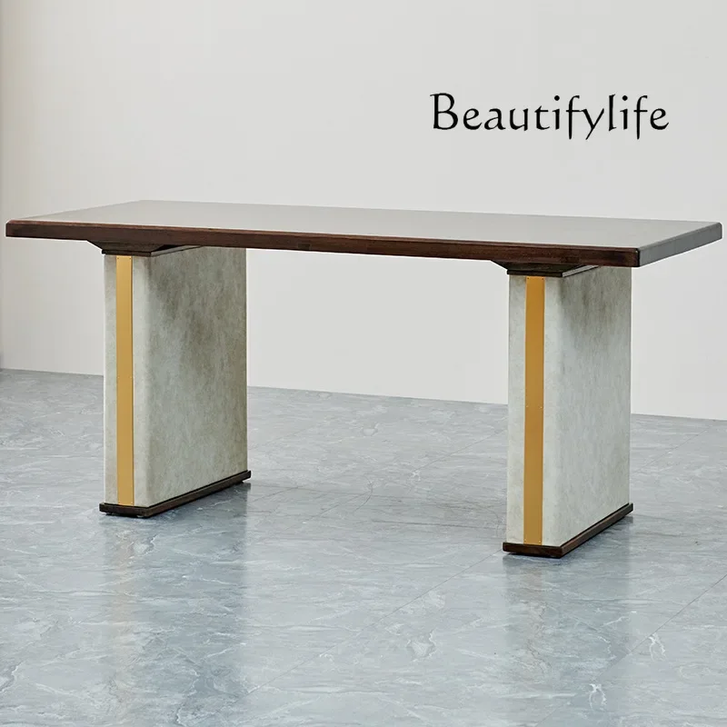 Black walnut desk Nordic solid wood desk simple modern study retro writing desk fashionable
Black walnut desk Nordic solid wood desk simple modern study retro writing desk fashionable