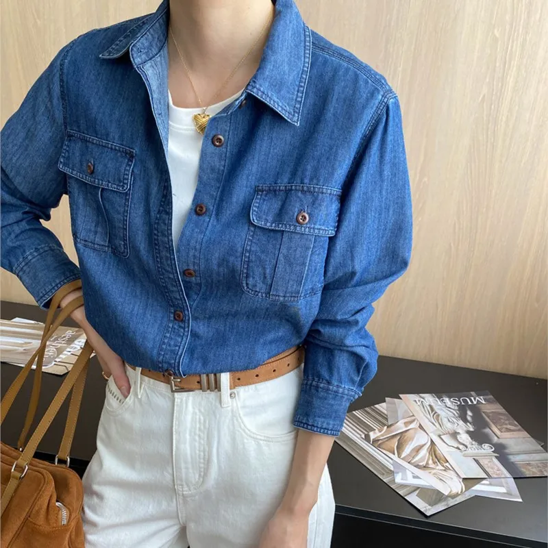 2025 Autumn And Winter Women's Shirts Casual Solid Color Lapel Long Sleeved Pocket Decoration Loose Denim Shirt Tops
2025 Autumn And Winter Women's Shirts Casual Solid Color Lapel Long Sleeved Pocket Decoration Loose Denim Shirt Tops