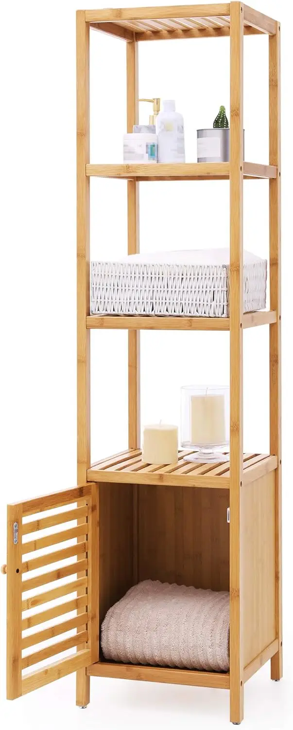 Bamboo Bathroom Storage Floor Cabinet, 4-Tier Multifunctional Shelving Unit, Freestanding Tower Corner Rack, Natural, Holds 150
Bamboo Bathroom Storage Floor Cabinet, 4-Tier Multifunctional Shelving Unit, Freestanding Tower Corner Rack, Natural, Holds 150