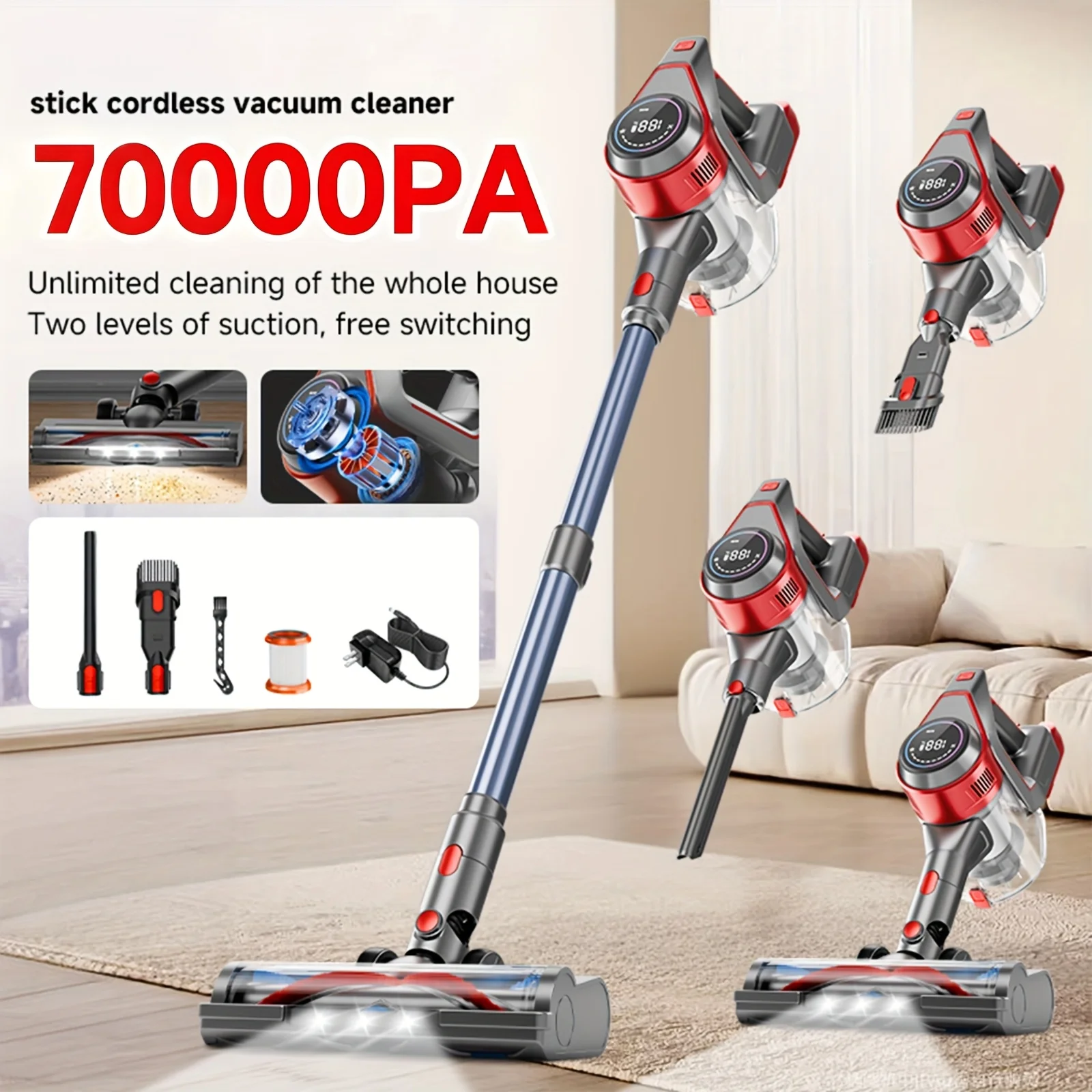 Cord and Cordless Vacuum Cleaner for Home, MAX 70Kpa Stick Vacuums Lightweight, Some Have with Detachable Battery Display, Max 4
Cord and Cordless Vacuum Cleaner for Home, MAX 70Kpa Stick Vacuums Lightweight, Some Have with Detachable Battery Display, Max 4
