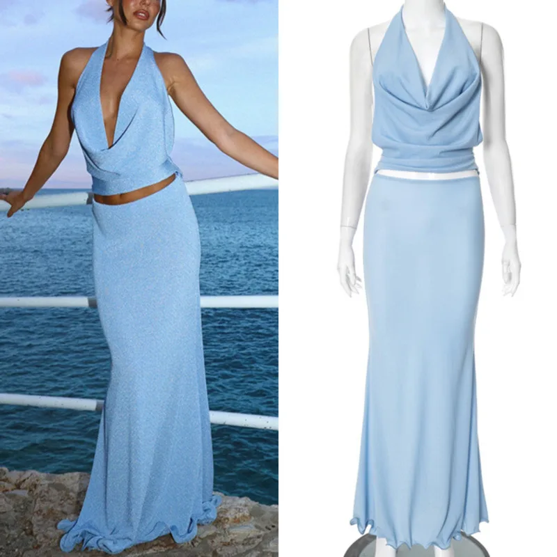 Sexy Backless Dresses Women Eur America Spring Summer Solid Color Strap Sleeveless Spandex Neck Hanging Long V-neck Dresses New
Sexy Backless Dresses Women Eur America Spring Summer Solid Color Strap Sleeveless Spandex Neck Hanging Long V-neck Dresses New