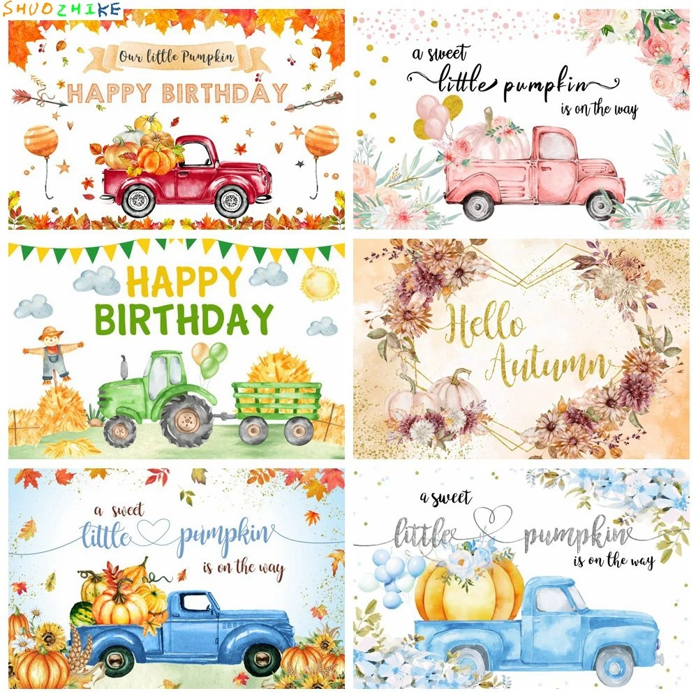 Autumn Birthday Party Backdrop Flower Pumpkins Pickup Truck Car Baby Shower Kid Portrait Photography Background Photostudio Prop
Autumn Birthday Party Backdrop Flower Pumpkins Pickup Truck Car Baby Shower Kid Portrait Photography Background Photostudio Prop