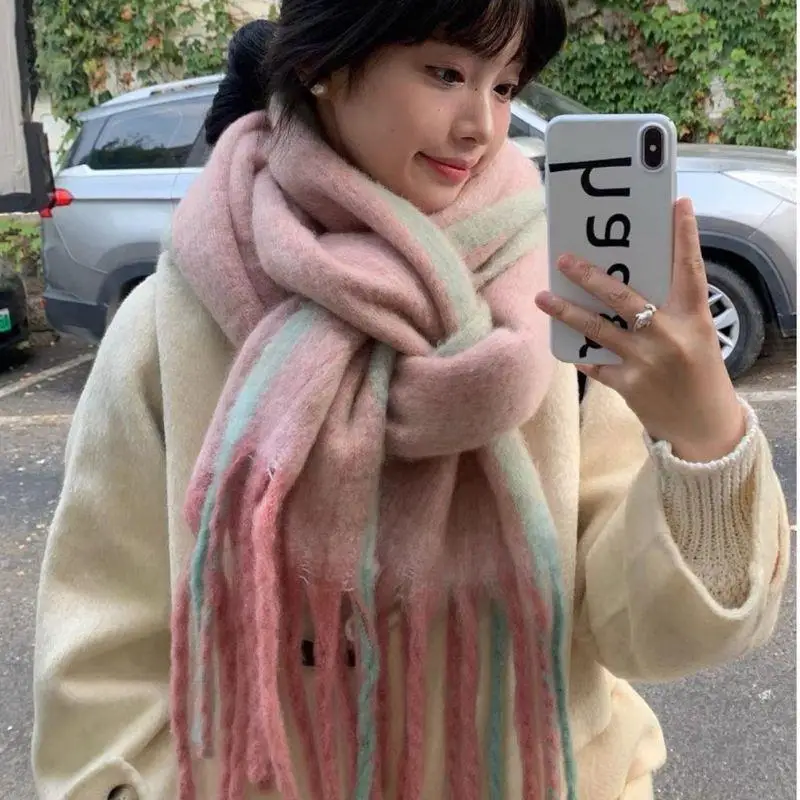 Winter Macaron Color Mohair Large Scarf Women Warm Face Covering Windproof Plush Dual-Use Shawl Splicing Color Tassel Scarf
Winter Macaron Color Mohair Large Scarf Women Warm Face Covering Windproof Plush Dual-Use Shawl Splicing Color Tassel Scarf