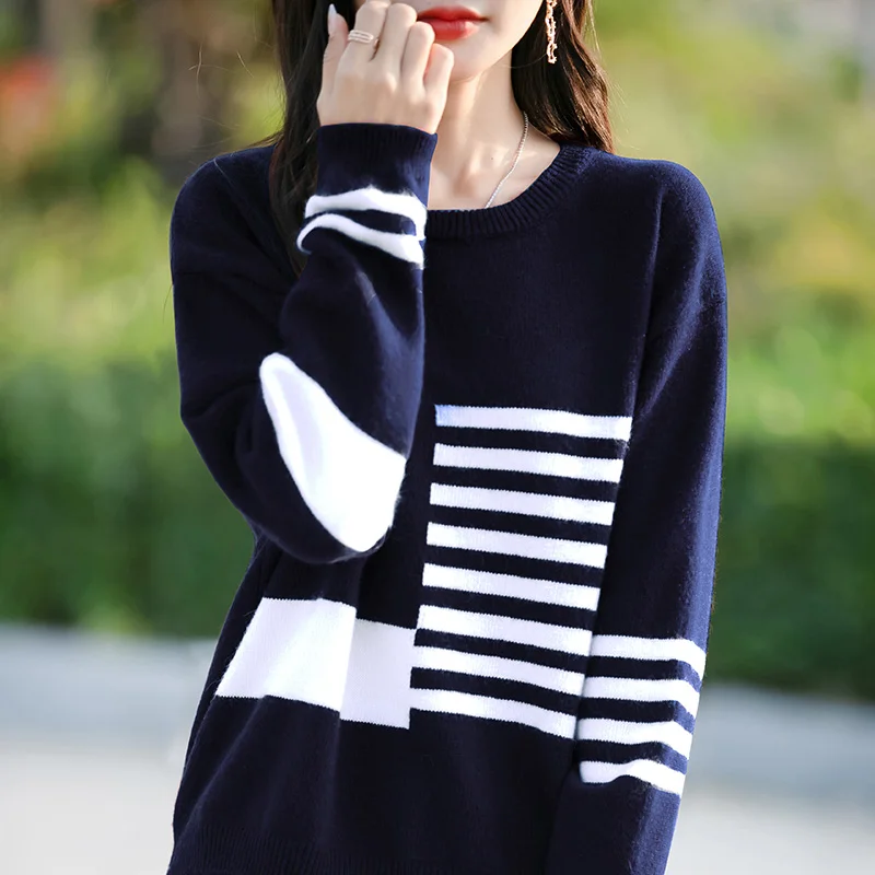 Spring Knitted O-neck Sweater Women Striped Long Sleeve Tops Female Pullover Autumn Winter Casual Loose Fashion Basics Jumper
Spring Knitted O-neck Sweater Women Striped Long Sleeve Tops Female Pullover Autumn Winter Casual Loose Fashion Basics Jumper