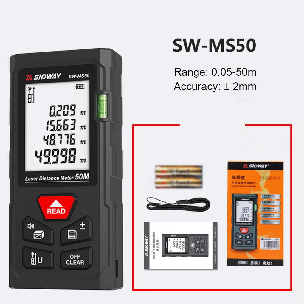 SW-MS50 Laser Distance Meter Mini Rangefinder Digital Professional Range Finder Laser Meter Laser Trena Measuring Tool
SW-MS50 Laser Distance Meter Mini Rangefinder Digital Professional Range Finder Laser Meter Laser Trena Measuring Tool