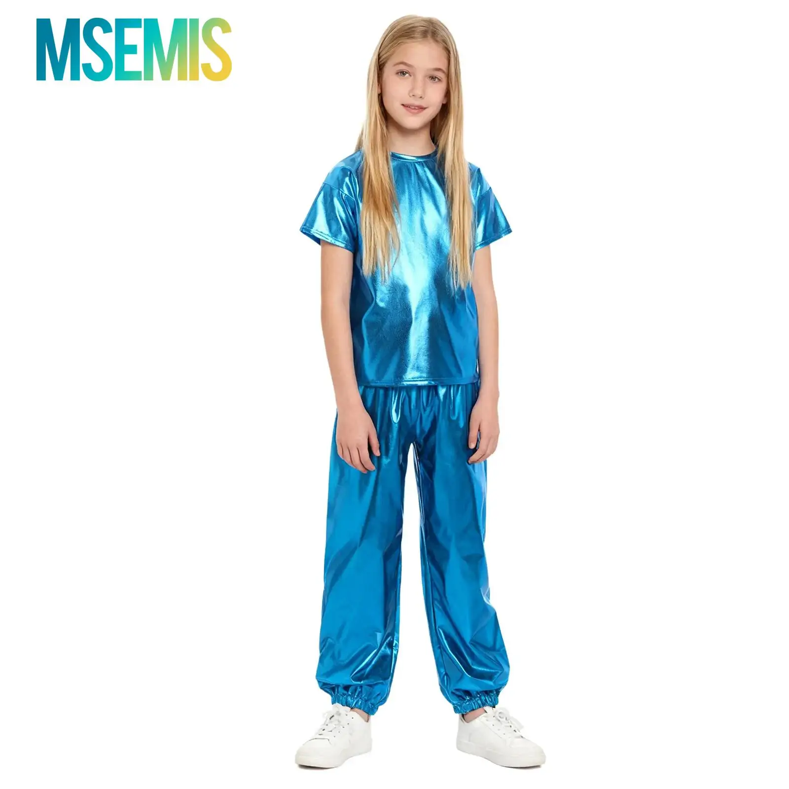 Kids Girls Boys Hip Hop Jazz Dance Outfits Party Performance Costume Short Sleeve Round Neck Metallic Shiny T-shirt with Pants
Kids Girls Boys Hip Hop Jazz Dance Outfits Party Performance Costume Short Sleeve Round Neck Metallic Shiny T-shirt with Pants
