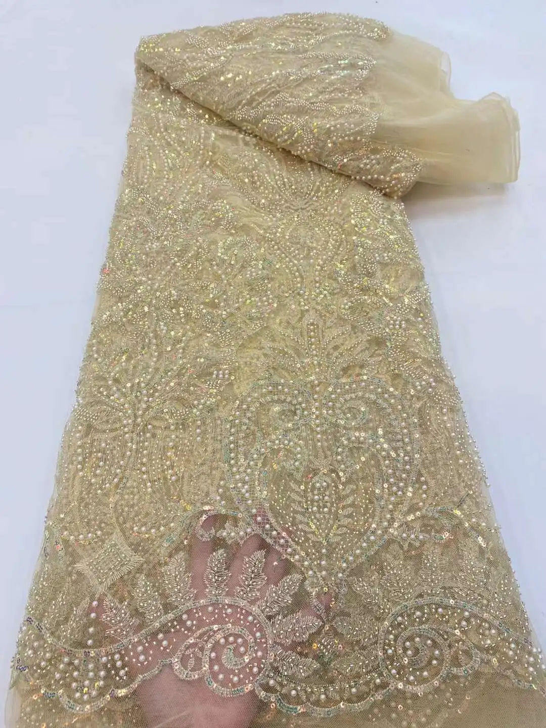 High quality beaded design with stone Embroidery French tulle net lace African sequin fabric for Ladies party dresses weddings
High quality beaded design with stone Embroidery French tulle net lace African sequin fabric for Ladies party dresses weddings