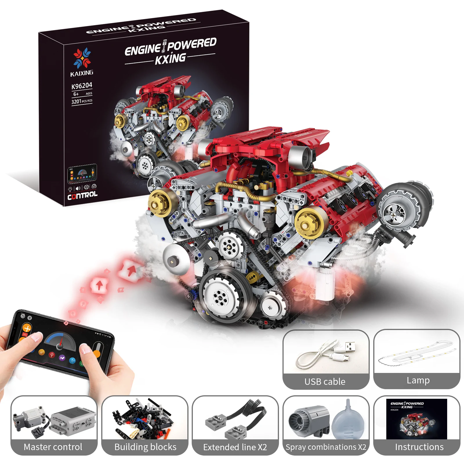 K96204 3168pcs MOC App Programmable Simulation V8 Engine Building Blocks Model Lighting Version Bricks Set
K96204 3168pcs MOC App Programmable Simulation V8 Engine Building Blocks Model Lighting Version Bricks Set