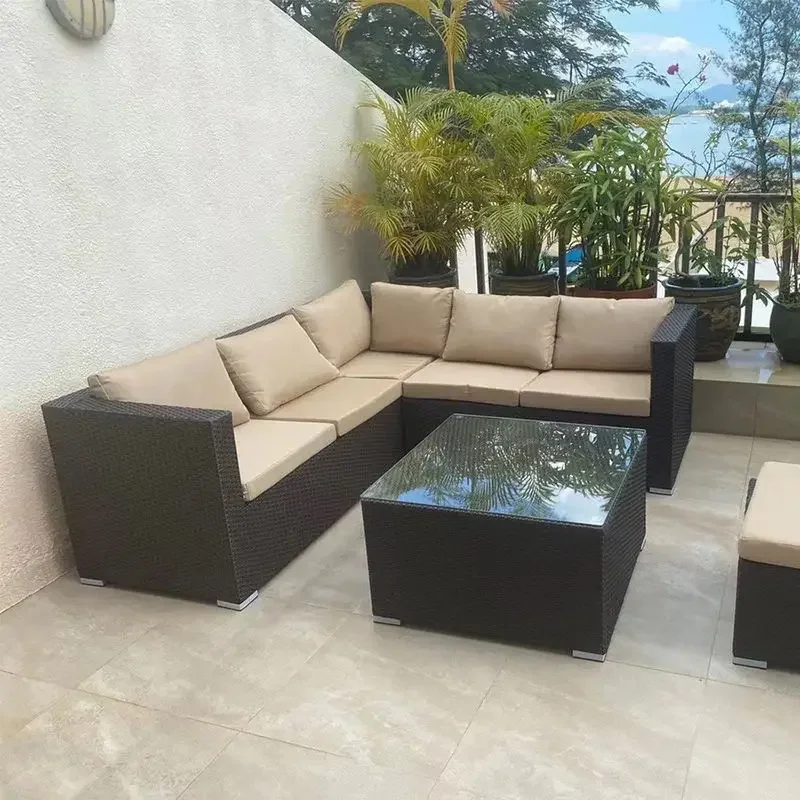 Handwoven Rattan Patio Conversation Set, Cushions and Glass Table Rattan Garden Furniture Set, Outdoor Corner Sofa Couch
Handwoven Rattan Patio Conversation Set, Cushions and Glass Table Rattan Garden Furniture Set, Outdoor Corner Sofa Couch