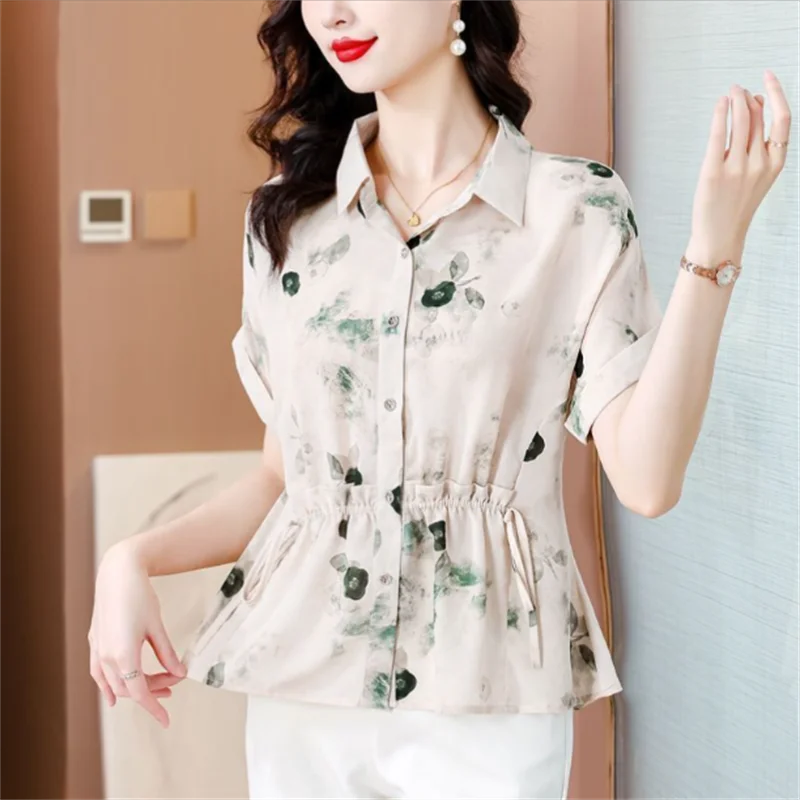 Short Shirt For Women Blouses Summer Chiffon Shirt Mom's Fashion Shirt Printed Top Waist Crease Loose Female Blous Shirt
Short Shirt For Women Blouses Summer Chiffon Shirt Mom's Fashion Shirt Printed Top Waist Crease Loose Female Blous Shirt