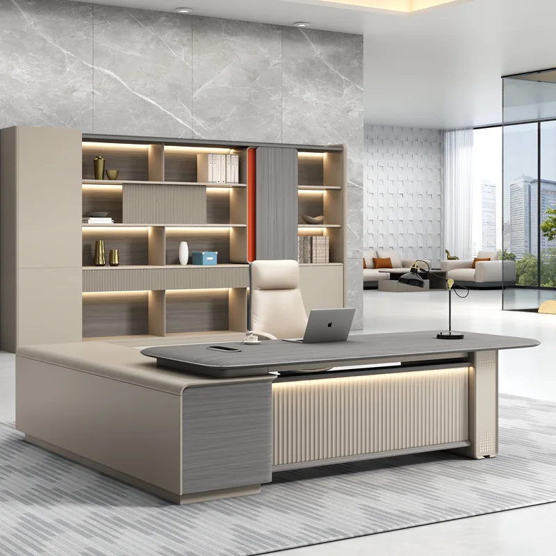 Boss desk, office desk and chair combination, simple modern light luxury, high-end leadership office
Boss desk, office desk and chair combination, simple modern light luxury, high-end leadership office