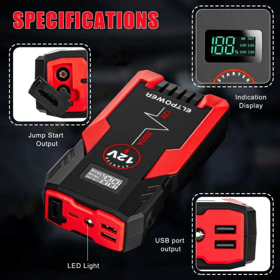 ET05 2000A Автомобильный портативный стартер с двойным USB, 1 упаковка, 9,8 x 4,1 x 5,3 дюйма
ET05 2000A Автомобильный портативный стартер с двойным USB, 1 упаковка, 9,8 x 4,1 x 5,3 дюйма