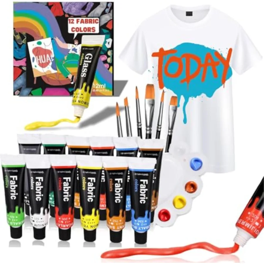 Fabric Acrylic Paint Set, 12 Vivid Colors with 6 Brushes and Palette, Fast-Drying Textile Paint Kit for Custom Sneakers, DIY Cl
Fabric Acrylic Paint Set, 12 Vivid Colors with 6 Brushes and Palette, Fast-Drying Textile Paint Kit for Custom Sneakers, DIY Cl