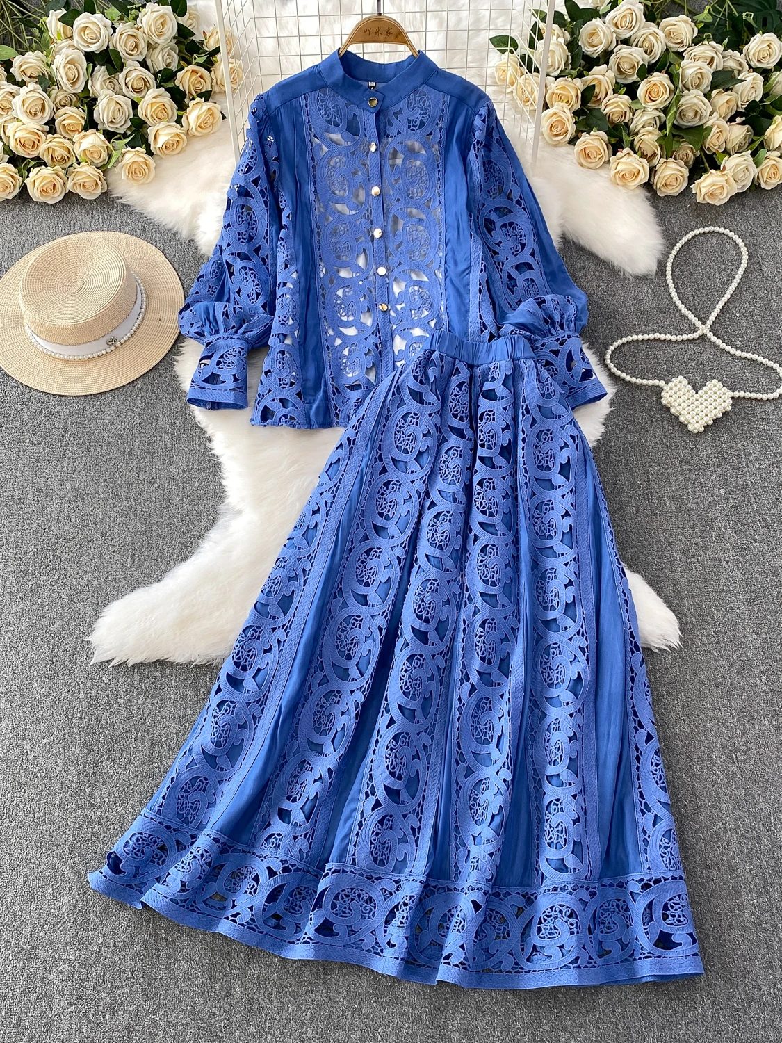 Gentle Breeze Blue Lace Hollow out Stand Collar Lantern Sve irt Base Tank Top High Waist Slimming Long Dr Tee Piece...
Gentle Breeze Blue Lace Hollow out Stand Collar Lantern Sve irt Base Tank Top High Waist Slimming Long Dr Tee Piece...