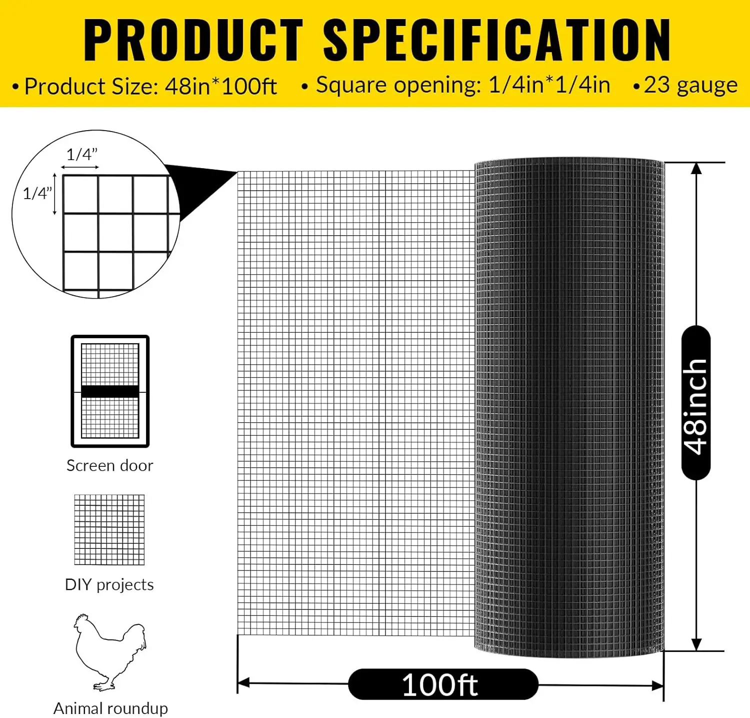 Hardware Cloth 1/4 inch 48 x 100 ft Heavy Duty Black Chicken Wire Fencing 23 Gauge Vinyl Coated Welded Wire Mesh Roll PVC Hardwa
Hardware Cloth 1/4 inch 48 x 100 ft Heavy Duty Black Chicken Wire Fencing 23 Gauge Vinyl Coated Welded Wire Mesh Roll PVC Hardwa
