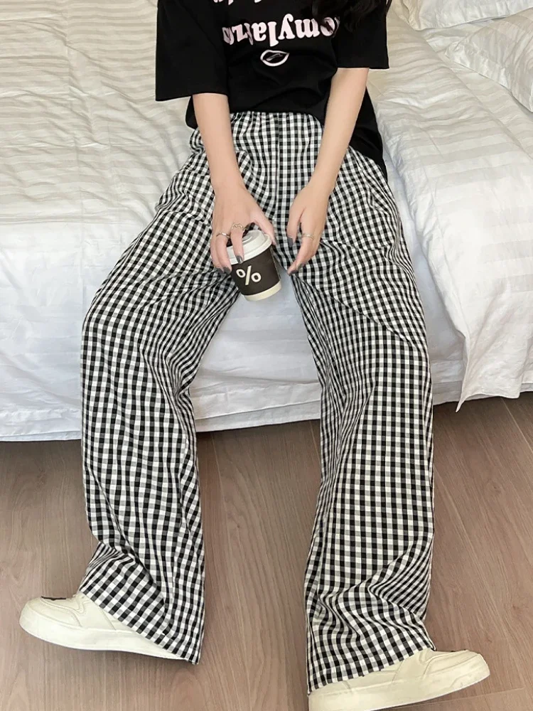 Straight Women's Pants Summer New Korean Fashion Casual Plaid Pants Elastic High Waist Lazy Style Loose Wide Leg Pants Women
Straight Women's Pants Summer New Korean Fashion Casual Plaid Pants Elastic High Waist Lazy Style Loose Wide Leg Pants Women
