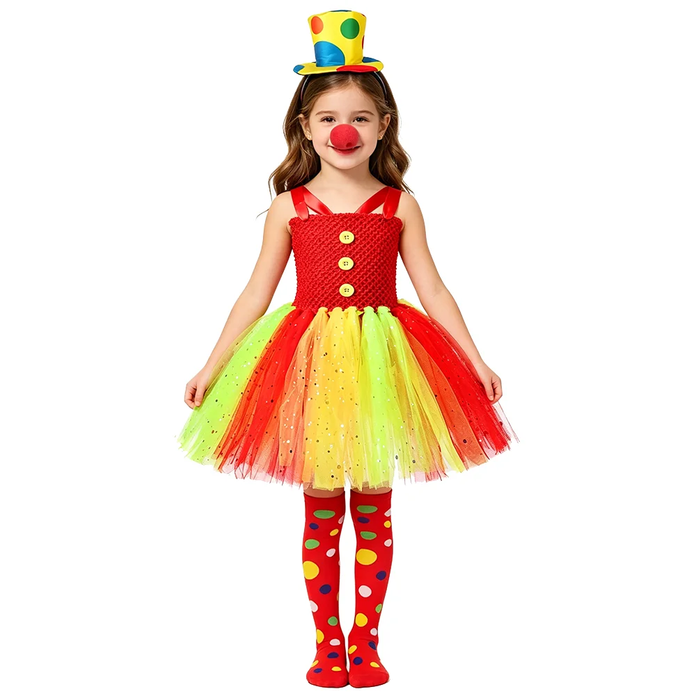 Girls Sparkling Clown Tutu Dress Outfit with Hat Bow Nose & Socks Kids Circus Performance Costumes for Halloween Carnival Party
Girls Sparkling Clown Tutu Dress Outfit with Hat Bow Nose & Socks Kids Circus Performance Costumes for Halloween Carnival Party