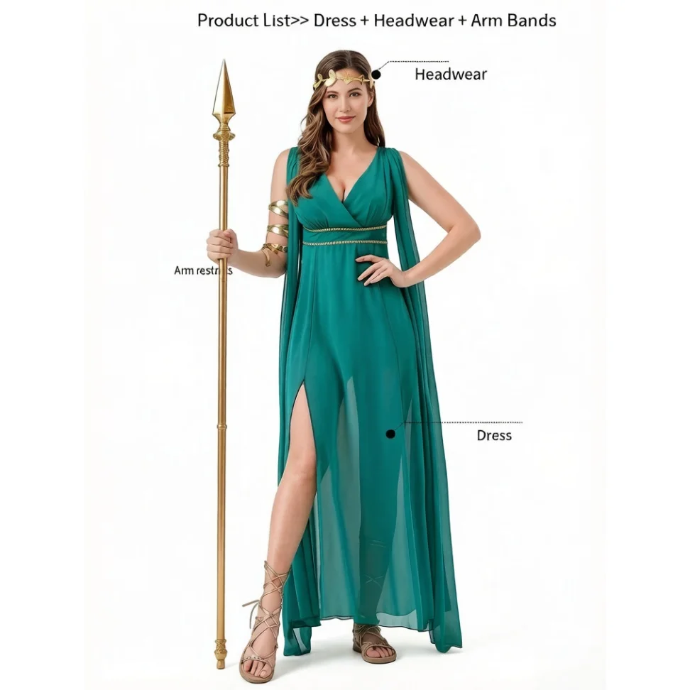 Halloween Greek Goddess Cosplay Costume Dress Green Chiffon Slit Maxi Gown Christmas Carnival Fancy Party Stage Outfit
Halloween Greek Goddess Cosplay Costume Dress Green Chiffon Slit Maxi Gown Christmas Carnival Fancy Party Stage Outfit