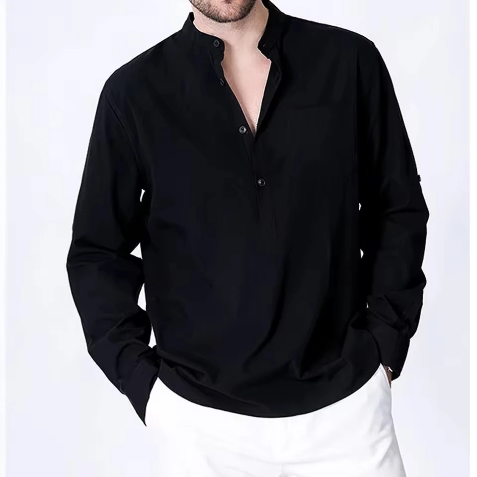 Spring Summer New Fashion Men's Solid Color Long Sleeve Stand Collar Single-breasted Cotton Casual Trendy Shirts Male Clothes
Spring Summer New Fashion Men's Solid Color Long Sleeve Stand Collar Single-breasted Cotton Casual Trendy Shirts Male Clothes