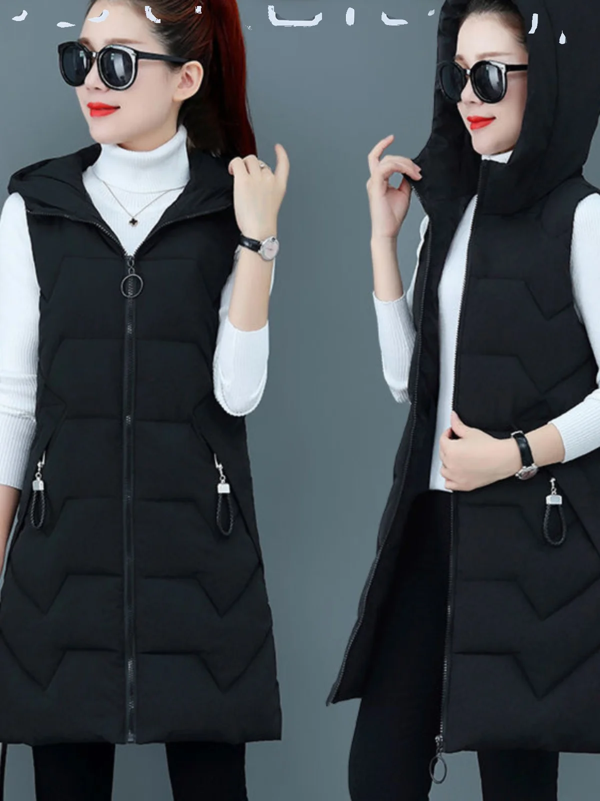 Женский удлиненный утепленный пуховый жилет-пальто для осени и зимы с дизайнерскими подплечниками, на пуговицах и молнии
Женский удлиненный утепленный пуховый жилет-пальто для осени и зимы с дизайнерскими подплечниками, на пуговицах и молнии