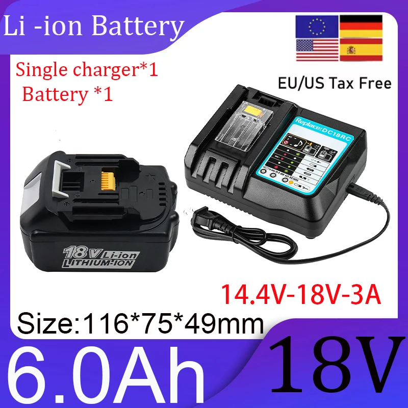 Новая литиевая батарея большой емкости 18 В, 6,0 Ач, портативная DIY, подходит для аккумулятора для хранения энергии электроинструмента + зарядное устройство 4,4 В-18 В-3 А
Новая литиевая батарея большой емкости 18 В, 6,0 Ач, портативная DIY, подходит для аккумулятора для хранения энергии электроинструмента + зарядное устройство 4,4 В-18 В-3 А
