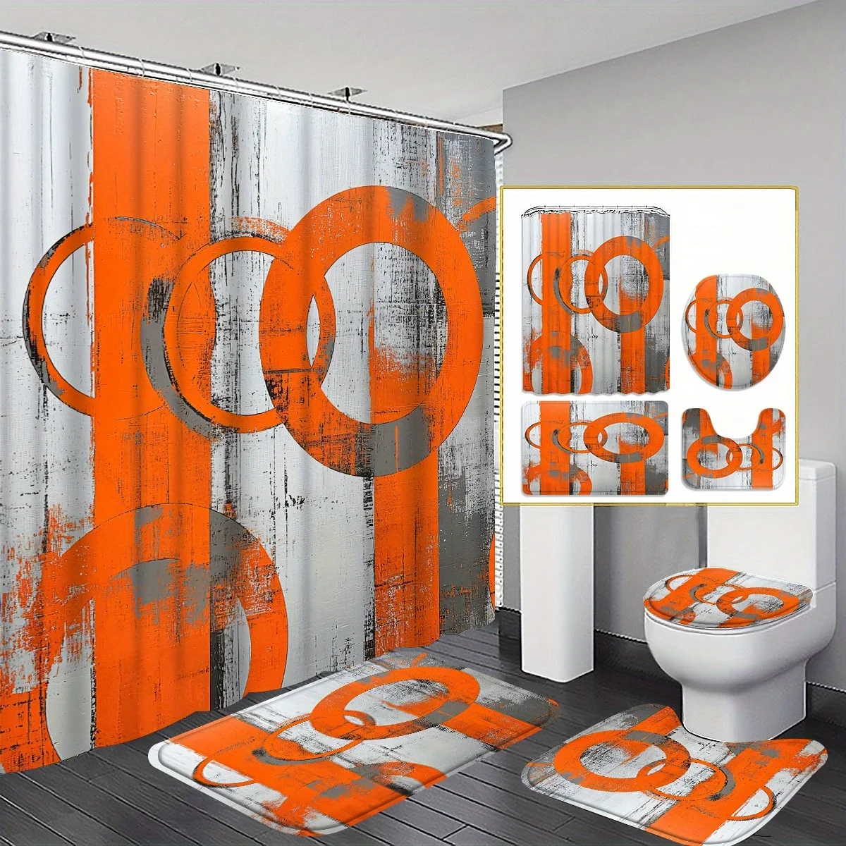 Abstract Orange Shower Curtain Set | Polyester Material, Jacquard Weave, Includes 12 Hooks, U-Shaped, Toilet Cover, 70.87x 70.87
Abstract Orange Shower Curtain Set | Polyester Material, Jacquard Weave, Includes 12 Hooks, U-Shaped, Toilet Cover, 70.87x 70.87