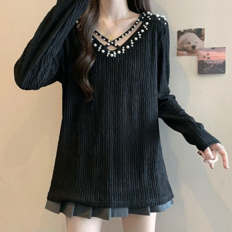 Женская новая весенне-осенняя свободная облегающая модная футболка с V-образным вырезом, длинным рукавом, текстурная, с бисером, универсальная, элегантная
Женская новая весенне-осенняя свободная облегающая модная футболка с V-образным вырезом, длинным рукавом, текстурная, с бисером, универсальная, элегантная