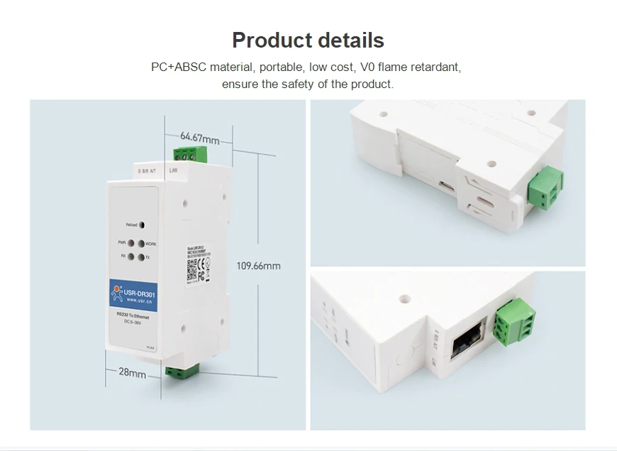 USR-DR301 Шлюз Modbus на DIN-рейку Последовательный преобразователь сервера устройств RS232 в Ethernet
USR-DR301 Шлюз Modbus на DIN-рейку Последовательный преобразователь сервера устройств RS232 в Ethernet