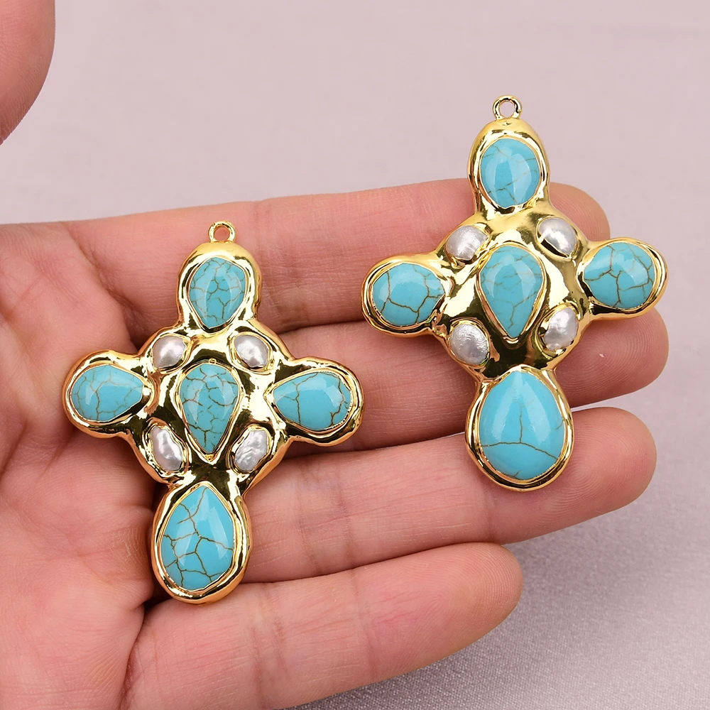APDGG 2 Pcs Natural White Keshi Pearl Blue Turquoise Gold Plated Crucifix Charms Cross Pendant
APDGG 2 Pcs Natural White Keshi Pearl Blue Turquoise Gold Plated Crucifix Charms Cross Pendant