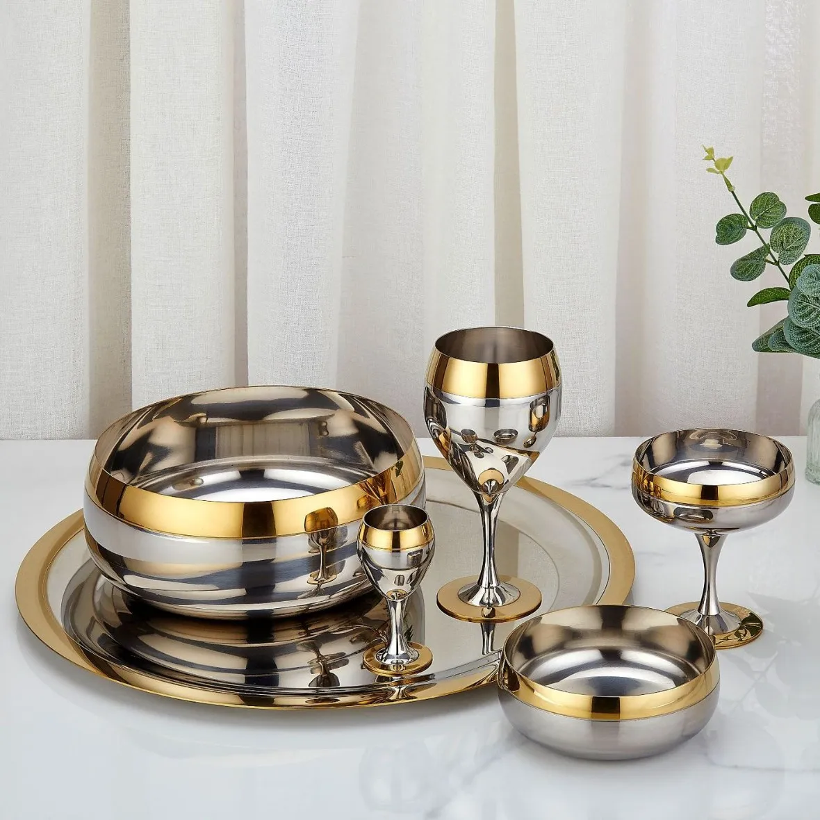 304 Stainless Steel Gold Rim Bowl and Plate Cup Set Hotel Supplies Bar Niche Whiskey Glass Set Creative Kitchen Items for Home
304 Stainless Steel Gold Rim Bowl and Plate Cup Set Hotel Supplies Bar Niche Whiskey Glass Set Creative Kitchen Items for Home