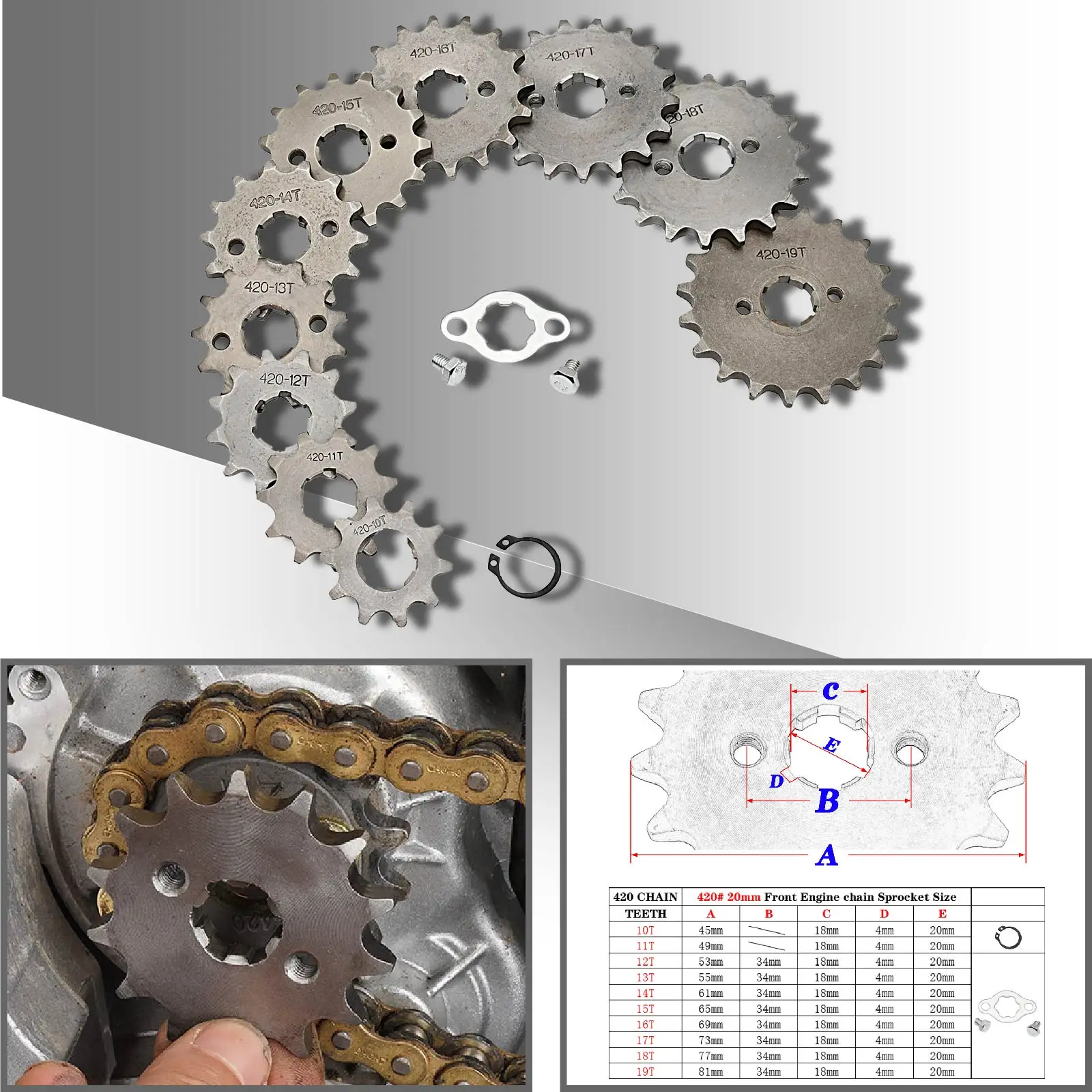 420 10T 11T 12T 13T 14T 15T 16T 17T 18T 19T Tooth 17mm Front Engine Sprocket for 50-125cc Motorcycle Pit Dirt Bike ATV Go kart
420 10T 11T 12T 13T 14T 15T 16T 17T 18T 19T Tooth 17mm Front Engine Sprocket for 50-125cc Motorcycle Pit Dirt Bike ATV Go kart