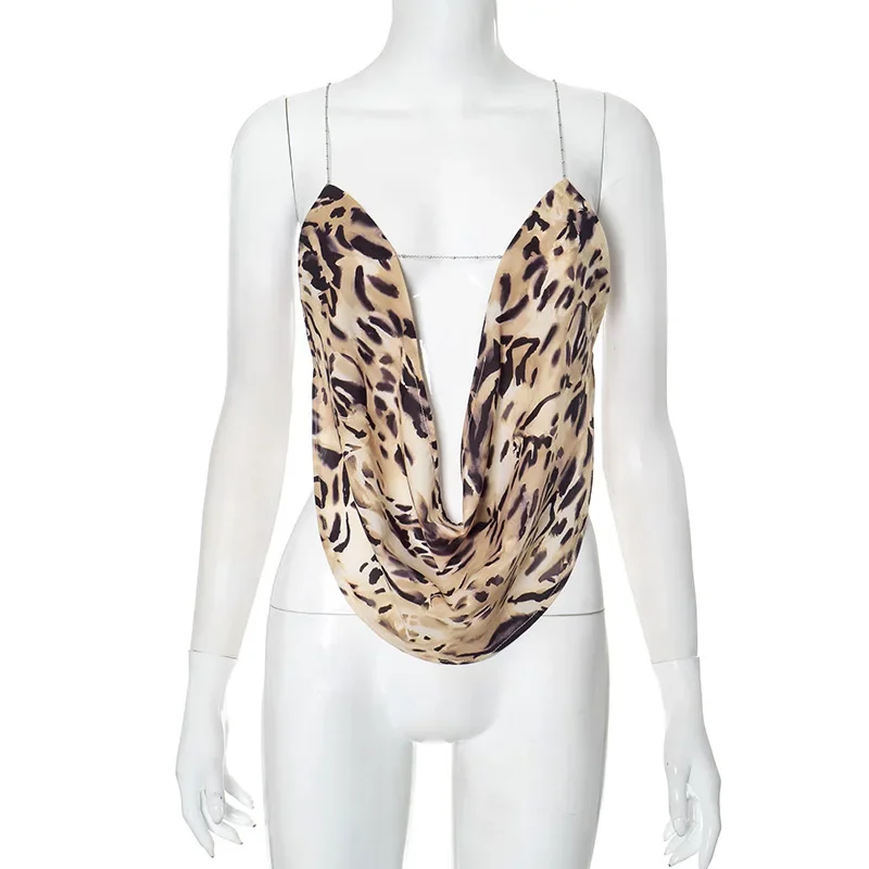 Leopard Print Metal Chain Camisole Crop Tops Women Summer Sexy Swinging Collar Spaghetti Straps Backless Night Clubwear Tanks
Leopard Print Metal Chain Camisole Crop Tops Women Summer Sexy Swinging Collar Spaghetti Straps Backless Night Clubwear Tanks