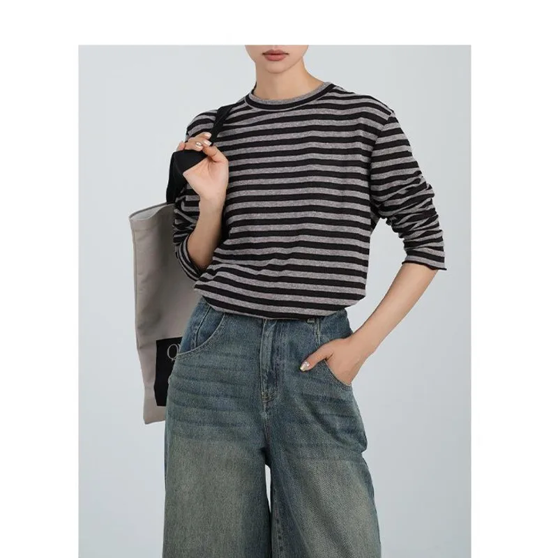 Spring Cotton Linen Striped Oversized T-shirt Round Neck Texture Loose Long Sleeve Pullover Tops
Spring Cotton Linen Striped Oversized T-shirt Round Neck Texture Loose Long Sleeve Pullover Tops