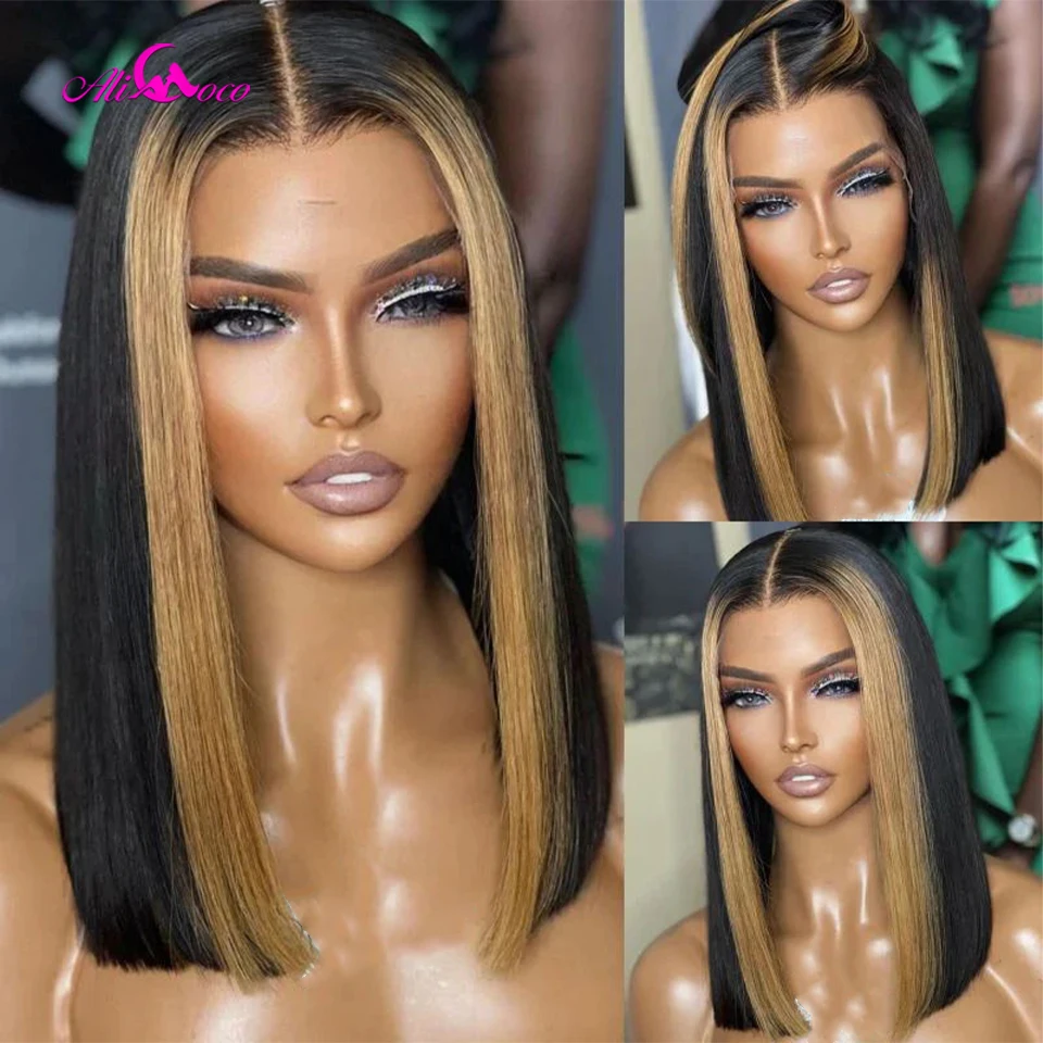 Black With 27 Brown Transparent 13X4 Lace Frontal Bob Wigs Straight Lace Front Bob Wig Human Hair Pre Plucked With Baby Hair
Black With 27 Brown Transparent 13X4 Lace Frontal Bob Wigs Straight Lace Front Bob Wig Human Hair Pre Plucked With Baby Hair
