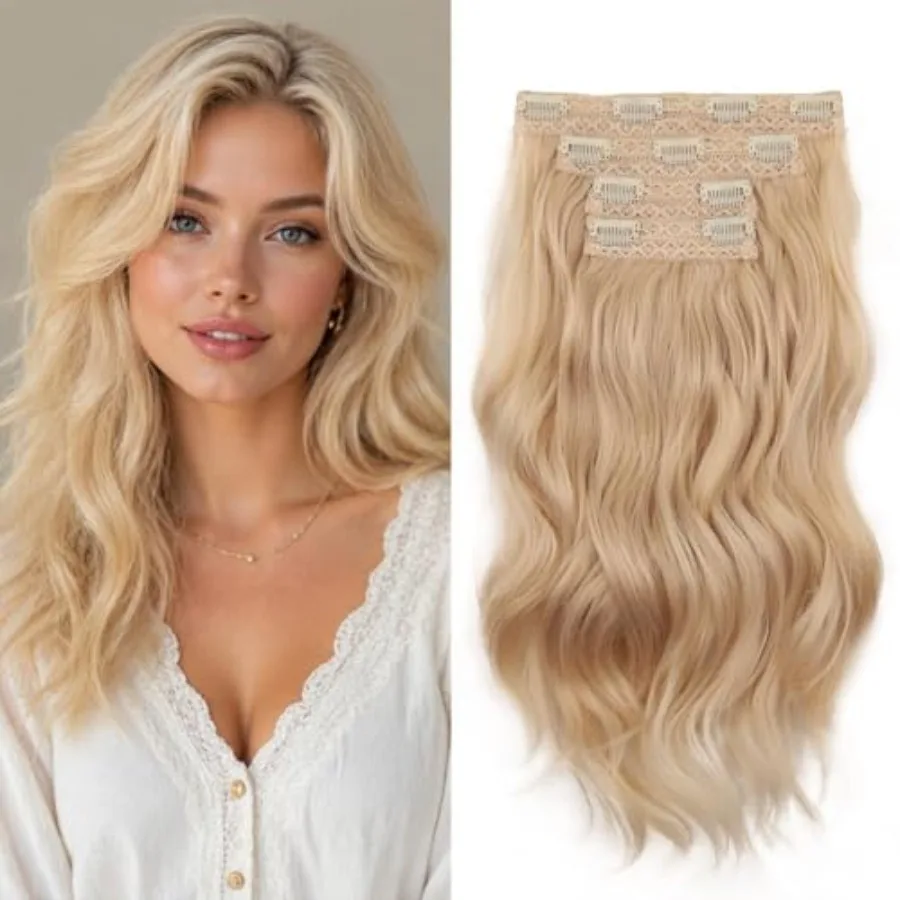 Clip in Hair Extensions - 14 Inch Wavy Synthetic Hair Extensions Clip ins Color:Beige Blonde Mix Platinum Blonde
Clip in Hair Extensions - 14 Inch Wavy Synthetic Hair Extensions Clip ins Color:Beige Blonde Mix Platinum Blonde