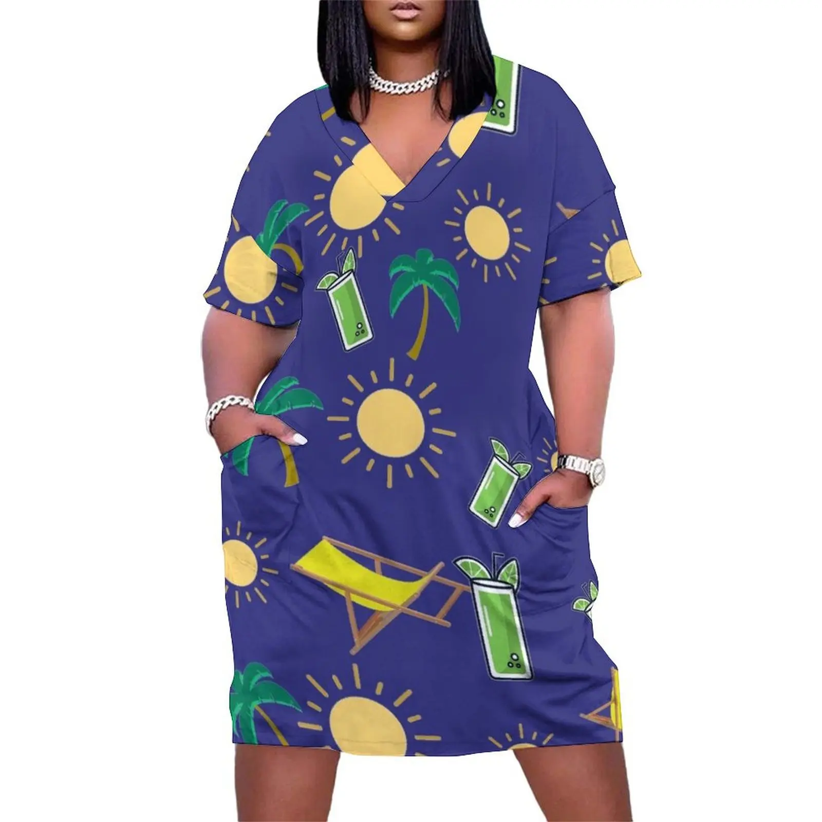 holiday pattern, sun, palm tree, cocktail and lounge chair Loose Pocket Dress elegant women's dresses sale Cocktail of dresses
holiday pattern, sun, palm tree, cocktail and lounge chair Loose Pocket Dress elegant women's dresses sale Cocktail of dresses