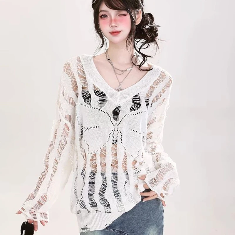Summer Butterfly Hollow Out Women Long Sleeve Knitted T Shirt Smock Loose Cold Shoulder Breathable Sun Protection Top Sexy Girls
Summer Butterfly Hollow Out Women Long Sleeve Knitted T Shirt Smock Loose Cold Shoulder Breathable Sun Protection Top Sexy Girls