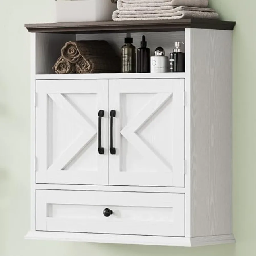 Bathroom Wall Cabinet, Wall Mounted Medicine Cabinet with Drawer, Barn Doors and Adjustable Shelf, Over Toilet Farmhouse Storag
Bathroom Wall Cabinet, Wall Mounted Medicine Cabinet with Drawer, Barn Doors and Adjustable Shelf, Over Toilet Farmhouse Storag