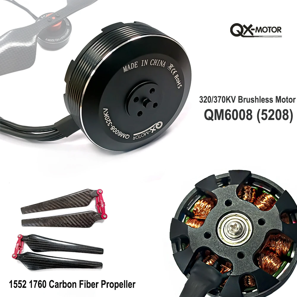 QX-MOTOR QM6008 5208 320/370KV Brushless Motor select and use 1552 1760 Carbon fiber propeller For RC Multicopter Drone Toy Part
QX-MOTOR QM6008 5208 320/370KV Brushless Motor select and use 1552 1760 Carbon fiber propeller For RC Multicopter Drone Toy Part